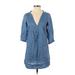Zara Basic Casual Dress - Shift Plunge 3/4 sleeves: Blue Print Dresses - Women's Size X-Small