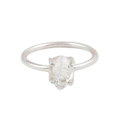 Soul Purity,'Polished Sterling Silver Solitaire Ring with Clear Quartz'