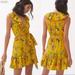 Anthropologie Dresses | Maeve By Anthropologie Floral Wrap Strawberry Gold Mustard Yellow Dress | Color: Gold/Yellow | Size: Xs