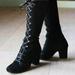 WQJNWEQ Clearance Women Boots Retro Shoes Casual Thick Low-heeled Boots Plus Size Mid Calf Lace Up Boots Black
