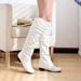 WQJNWEQ Clearance Women s Winter Elegant Knee High Boot Black Brown High Tube Flat Heels Shoes White