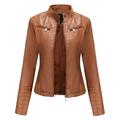 Deals LYXSSBYX Women Long Sleeve Shacket Jacket Hot Sale Clearance Women s Slim-Fit Leather Stand-Up Collar Zipper Motorcycle Suit Thin Coat Jacket