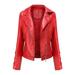 kakina CMSX Womens Coats and Jackets Clearance Women s Slim Leather Stand Collar Zip Motorcycle Suit Belt Coat Jacket Tops Red XL