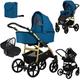 Baby Pram Buggy Stroller for Toddler with Infant Car Seat Foldable Pushchair 3 in 1 Travel System from Birth (Blue)