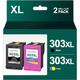 HALLOLUX 303XL High Yield Remanufactured Ink Cartridge Black and Tri-colour Combo Pack Replacement for HP 303 XL Compatible for Envy Photo 6220 6230 6232 6255 7120 7130 7134 7458 7830 Printer (2-Pack)