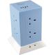 WK Electrical - Vertical Power Tower 8 Gang Extension Electric USB charging Socket with Surge Protection & 1.5M Powercord - 4800mA (Manchester Blue)