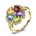 JewelryPalace Flower 2.6ct Genuine Blue Topaz Amethyst Citrine Garnet Peridot Cocktail Ring for Women, Adjustable Open 14k Yellow Gold 925 Sterling Silver Ring, Multicolor Natural Gemstone Jewelry Set