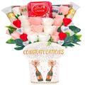 Chocolate Gift Bouquet Lindt Lindor, Heart Chocolates, Yankee Candle, and White & Pink Roses - Flowers and Chocolates Gift Set - Chocolate Bouquet Gifts for He