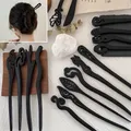 Bâtons de cheveux noirs en bois traditionnels épingles à cheveux de style chinois fourche en bois