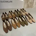 SUOJIALUN-Chaussures plates en cuir souple pour femmes ballerines rondes à enfiler peu profondes