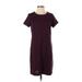 Ann Taylor LOFT Casual Dress - Shift Crew Neck Short sleeves: Burgundy Print Dresses - Women's Size Small