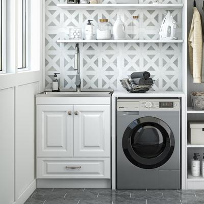 WYNDENHALL Bakersfield Transitional Laundry Cabinet with Faucet and Stainless Steel Sink