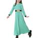 cllios Muslim Long Dress Medium Big Girls Long Sleeve V Neck Colorblock Dress