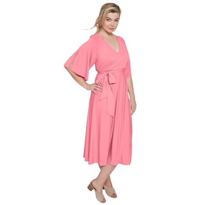 Plus Size Women's Knit Midi Dress With Surplice Neckline & Waist Tie by ellos in Light Strawberry (Size 22/24)