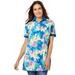 Plus Size Women's Perfect Printed Short-Sleeve Polo Shirt by Woman Within in Bright Cobalt Multi Pretty Tropicana (Size 1X)