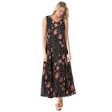 Plus Size Women's Sleeveless Crinkle A-Line Dress by Woman Within in Black Patch Floral (Size 2X)