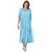 Plus Size Women's Button-Front Essential Dress by Woman Within in Paradise Blue Pretty Blossom (Size 6X)