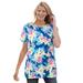 Plus Size Women's Perfect Printed Short-Sleeve Crewneck Tee by Woman Within in Bright Cobalt Multi Pretty Tropicana (Size S) Shirt