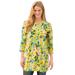 Plus Size Women's Perfect Printed Three-Quarter-Sleeve Scoopneck Tunic by Woman Within in Primrose Yellow Painterly Bloom (Size 1X)