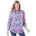 Plus Size Women's Perfect Long Sleeve Shirt by Woman Within in Azure Watercolor Flower (Size 2X)