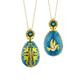 Reversible Sterling Silver 925 - Gold Plated 24KT - Faberge Style Egg Pendant With Cross and Dove on The back Side - Chain NOT Included - 1 1/4 inch Light Blue Color