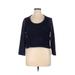 LC Lauren Conrad Sweatshirt: Scoop Neck Covered Shoulder Blue Color Block Tops - Women's Size X-Large