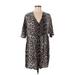 ASOS Casual Dress - Mini V Neck 3/4 sleeves: Brown Animal Print Dresses - Women's Size 6 - Print Wash