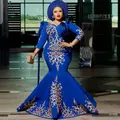 Robe de Soirée Longue en Satin Bleu Royal pour Mère des Patients Style Arabe Sirène Grande Taille