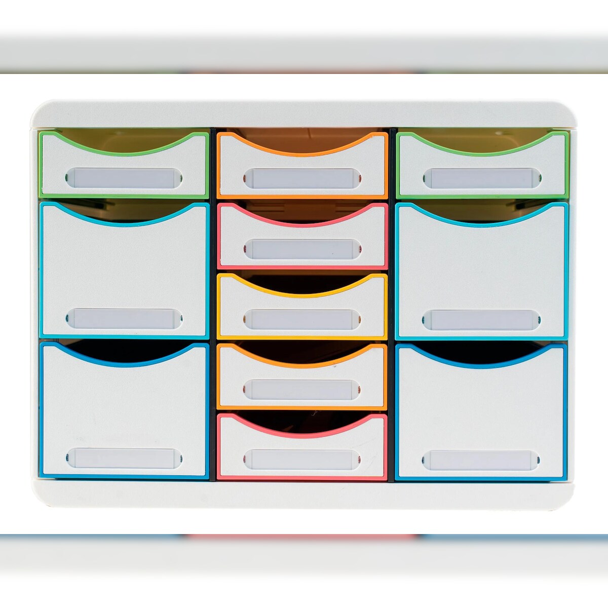 Exacompta 313913D BLACK & WHITE OFFICE, Schubladenbox mit 11 Schubfächern, STORE BOX MULTI, 270x355x271 mm - Weiss/Harlekin Image