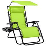 Best Choice Products Folding Zero Gravity Recliner Patio Lounge Chair w/ Canopy Shade Headrest Tray - Lime Green