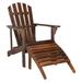 iTopRoad Outdoor Garden With Footstool Wooden Single Chair Carbonized Color Wood Adirondack Chair