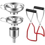 4Pcs Stainless Steel Canning Funnel Canning Jar Lifter with Grip Handle for Wide Regular Jars Canning Funnel for Transferring Jam