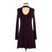 Express Casual Dress - Sweater Dress Turtleneck Long sleeves: Purple Solid Dresses - Women's Size X-Small