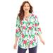 Plus Size Women's Georgette Buttonfront Tie Sleeve Cafe Blouse by Catherines in White Tropical Floral (Size 2X)