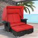 Latitude Run® Nade 51.6" Wide Outdoor Wicker Patio Daybed w/ Cushions Wicker/Rattan/Metal in Red | 63 H x 51.6 W x 52.3 D in | Wayfair