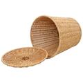 Cabilock Rattan Round Waste Basket with Lid Woven Laundry Basket Storage Basket for Bedroom, Living Room Bathroom Kitchen and Laundry