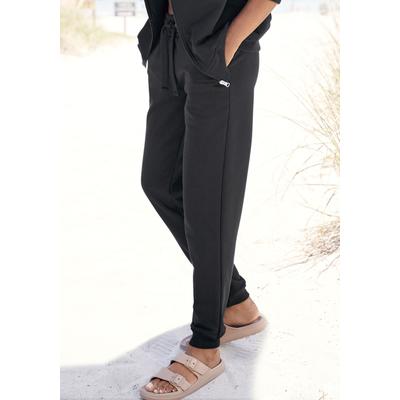 Sweathose LASCANA, Damen, Gr. 36/38, N-Gr, schwarz, Sweatware, Obermaterial: 100% Baumwolle, bestickt, unifarben, casual, bequem normal, Hosen, aus organischer Baumwolle, Loungewear Image