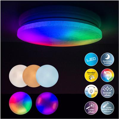 NÄVE LED Deckenleuchte "Sligo", bunt, Ø 38,00cm H: 6,50cm, Lampen, Kristalleffekt, dimmbar, Nachtlicht, CCT, Farbwechsle