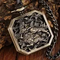 Montre de poche mécanique carrée pour hommes pendentif porte-bonheur Kirin chinois combat tigres en