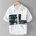 Fashion Printed Splicing Short Sleeved Shirt Men's Summer Thin Japanese Retro Pure Cotton Design