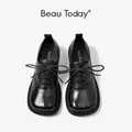 BeauToday-Chaussures provoqué en cuir de cheval pour femmes chaussures plates en cuir de cheval