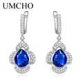 UMCHO – boucles d'oreilles en saphir bleu pour femmes pierres précieuses authentiques argent