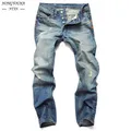 Jeans droits déchirés coupe slim pour hommes pantalons en denim décontractés pantalons en coton