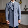 Manteau en laine à carreaux en tweed rétro britannique pour hommes veste longue et chaude haute