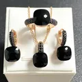 Ensemble de bijoux en cristal plaqué noir pour femme bague boucles d'oreilles collier