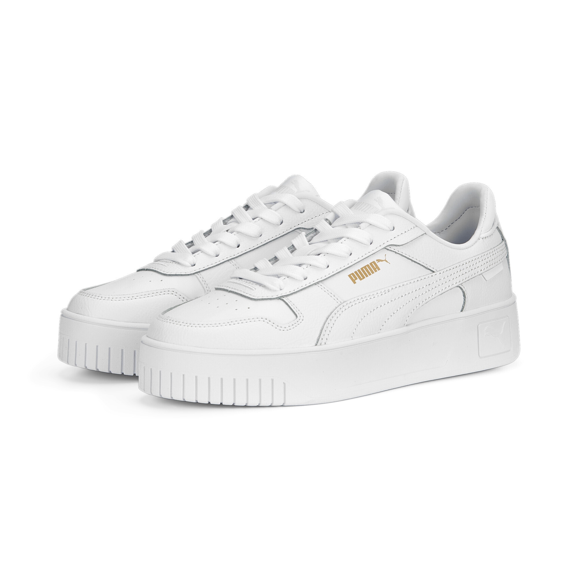 Sneaker PUMA "Carina Street Sneakers Damen", Damen, Gr. 39, weiß (weiß gold), Obermaterial: Kuhleder, Synthetik, Leder; Futter: Textil, Synthetik; Innensohle: Textil; Laufsohle: Gummi, Schuhe Sneaker