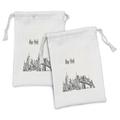 NYC Fabric Pouch Set of 2 Simplistic Sketch of New York City Skyline Manhattan Bridge Lady Liberty Drawstring Bag for Toiletries Masks and Favors 9 x 6 Off White Charcoal Grey by Ambesonne