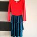 Lularoe Dresses | Euc Lularoe Red Orange / Green Tiered Polka Dot Skirt Dress (S) | Color: Blue/Orange | Size: S
