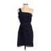 BCBGeneration Casual Dress - Mini One Shoulder Sleeveless: Blue Polka Dots Dresses - Women's Size 2