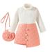 TAIAOJING Kid Baby Girl Outfits Clothes Child Baby Long Sleeve Solid Ribbed Tops Patchwork Skirt With Handbag 3PCS Outfits Set 2-3 Years